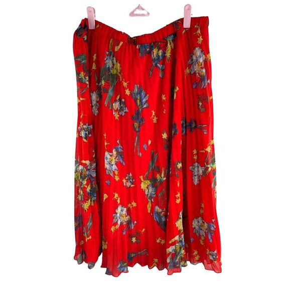 Vince Camuto XXL Red Floral Pleated Skirt Flowy Elastic Waist - Picture 1 of 5